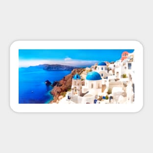 Santorini caldera view with blue domes Sticker